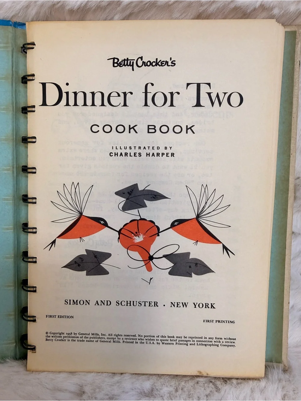 1958 - Betty Crocker's Dinner‎ for Two Cookbook 1st Edition/1st Print Vintage